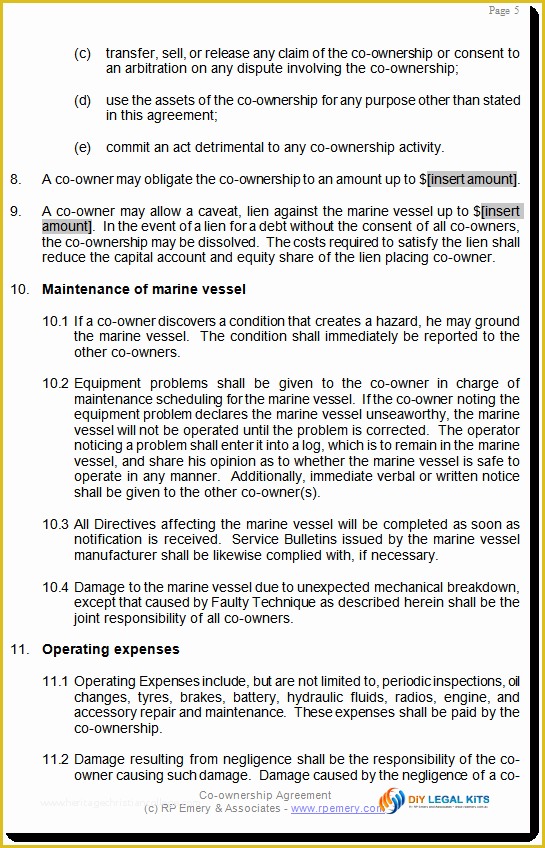 Co Ownership Agreement Template Free Of Co Ownership Agreement Template for Aircraft or Boat