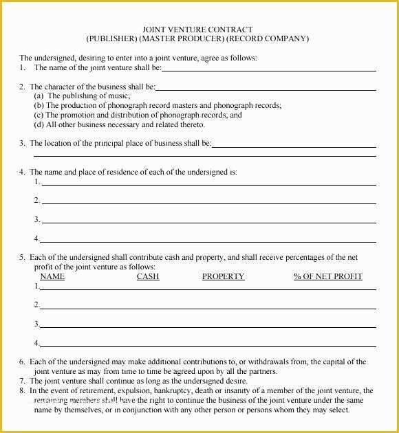 Co Ownership Agreement Template Free Of Joint Agreement Template Supply Agreement Plate Printable