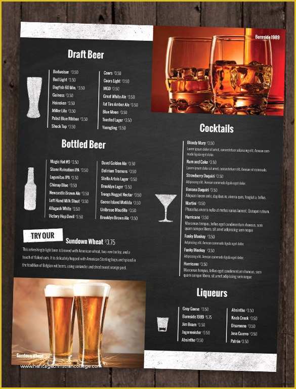 Cocktail Menu Template Free Of Bar Menu Template Templates Data