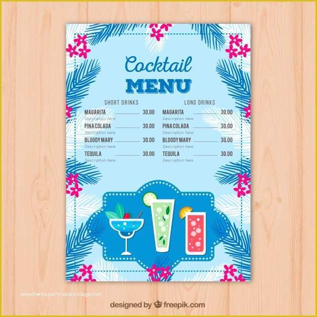 Cocktail Menu Template Free Of Blue Cocktail Menu Template Vector