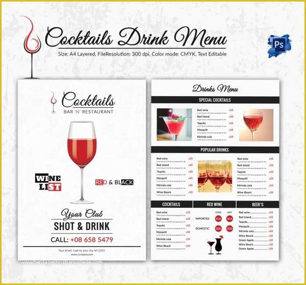 Cocktail Menu Template Free Of Cocktail Menu Template – 45 Free Psd Eps Documents