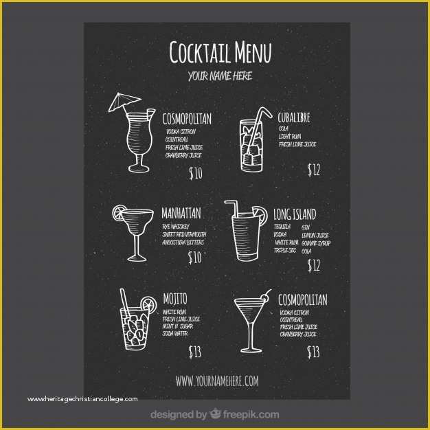 Cocktail Menu Template Free Of Cocktail Menu Template Blackboard Style Vector