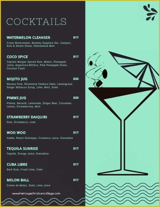 Cocktail Menu Template Free Of Copy Of Elegant Cocktail Menu Templates