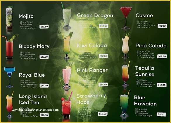 Cocktail Menu Template Free Of Drink Menu Templates – 30 Free Psd Eps Documents