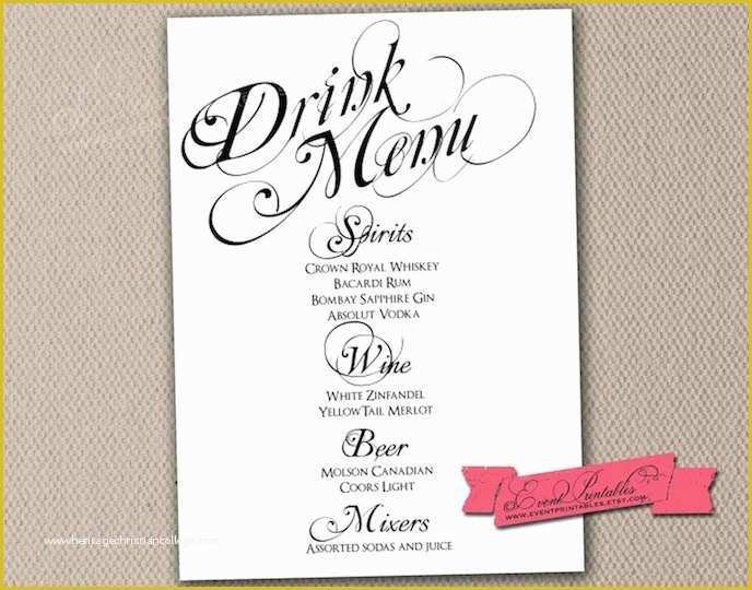 Cocktail Menu Template Free Of Printable Drink Menu Card Diy Wedding Reception by