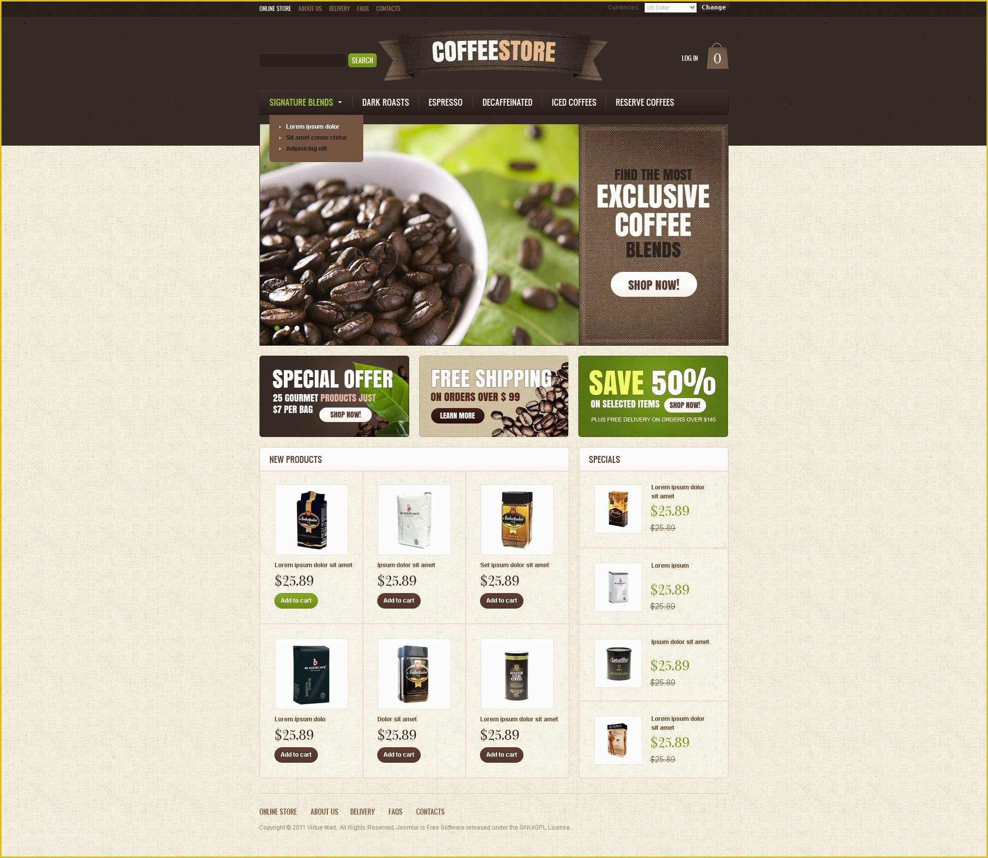 Coffee Shop Website Template Free Download Of Coffee Bean Virtuemart Template
