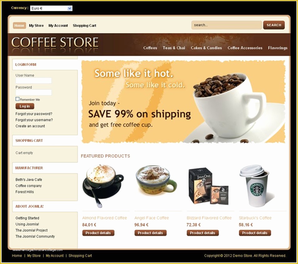 Coffee Shop Website Template Free Of Coffee Shop Virtuemart Website Templates & themes Free