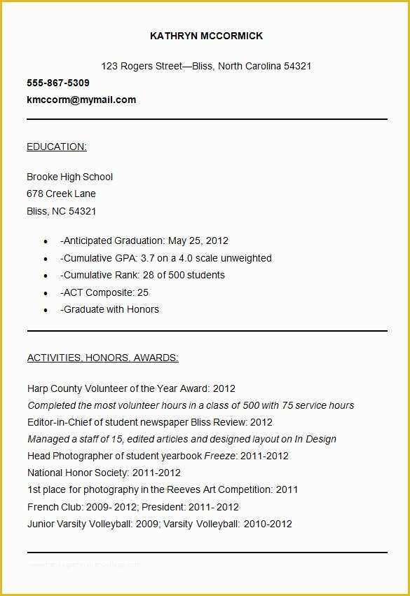 College Admission Resume Templates Free Of 10 College Resume Templates – Free Samples Examples