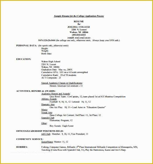 College Admission Resume Templates Free Of 12 College Resume Templates Pdf Doc