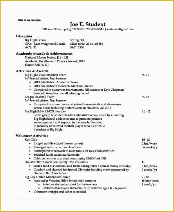 College Admission Resume Templates Free Of 8 Sample College Resumes