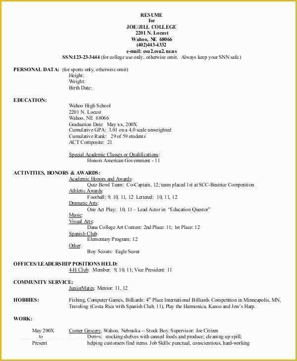 College Admission Resume Templates Free Of 8 Sample College Resumes – Pdf Doc