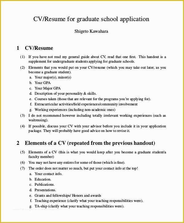 College Admission Resume Templates Free Of 9 Sample Graduate School Resumes