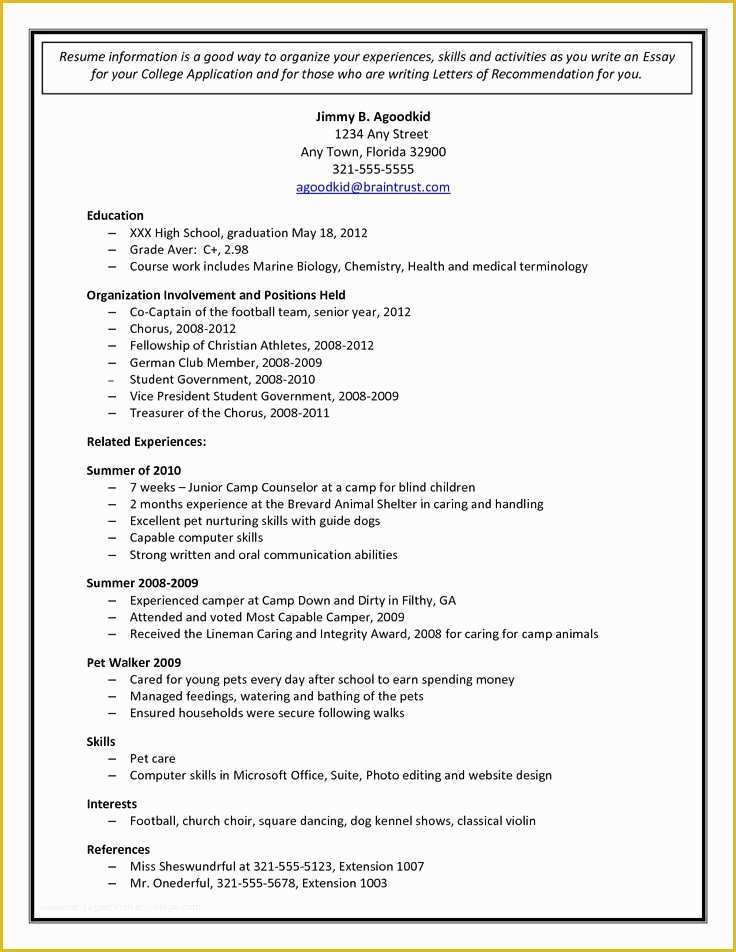 College Admission Resume Templates Free Of College Admission Resume Template