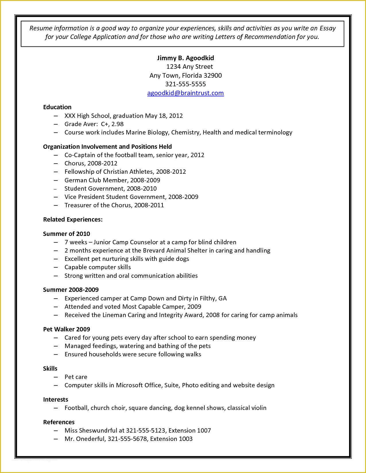 sample resume objective college admissions application