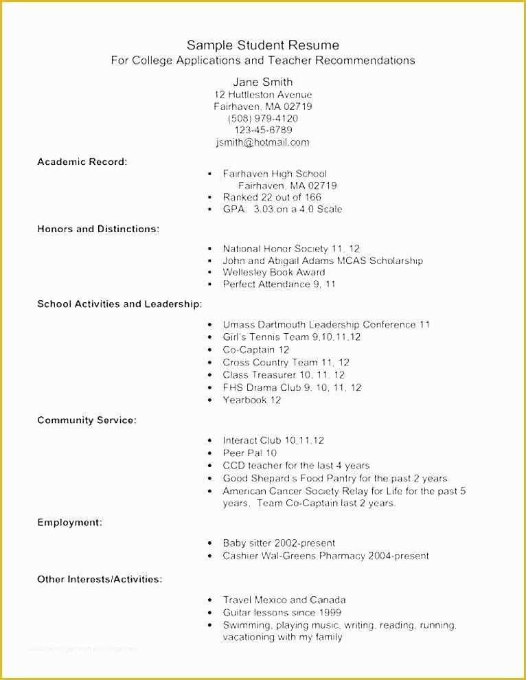 Outline of a resume for college admission