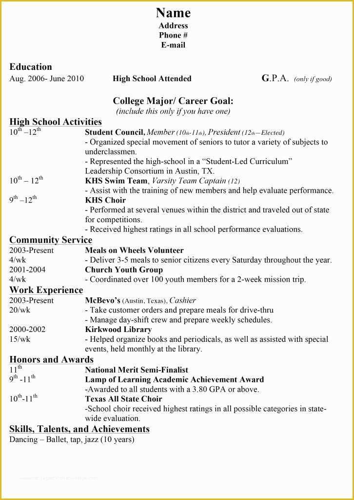 College Admission Resume Templates Free Of College Resumes for High School Seniors Best Resume