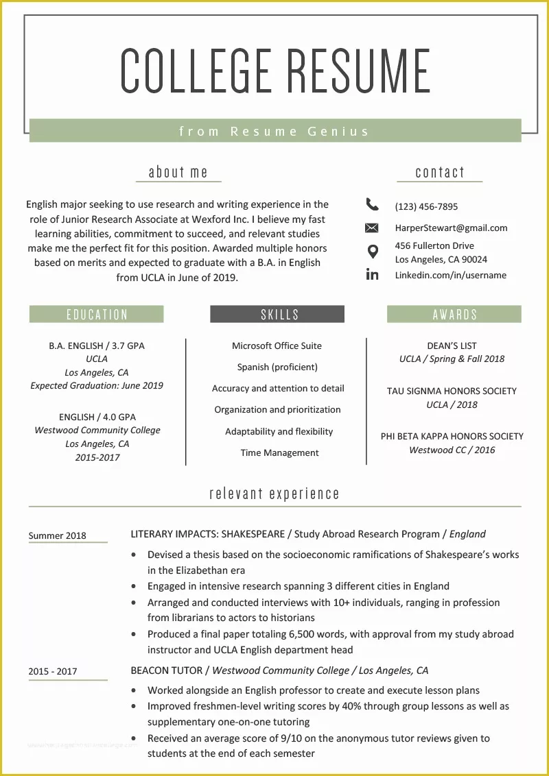 College Admission Resume Templates Free Of College Student Resume Sample & Writing Tips