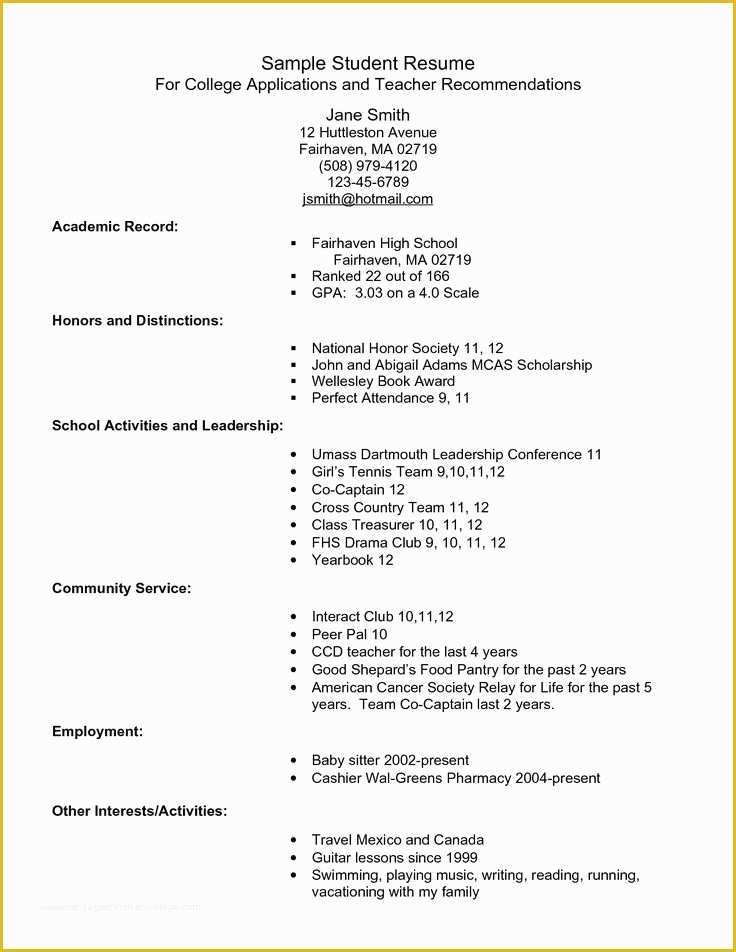College Admission Resume Templates Free Of Example Resume for High School Students for College