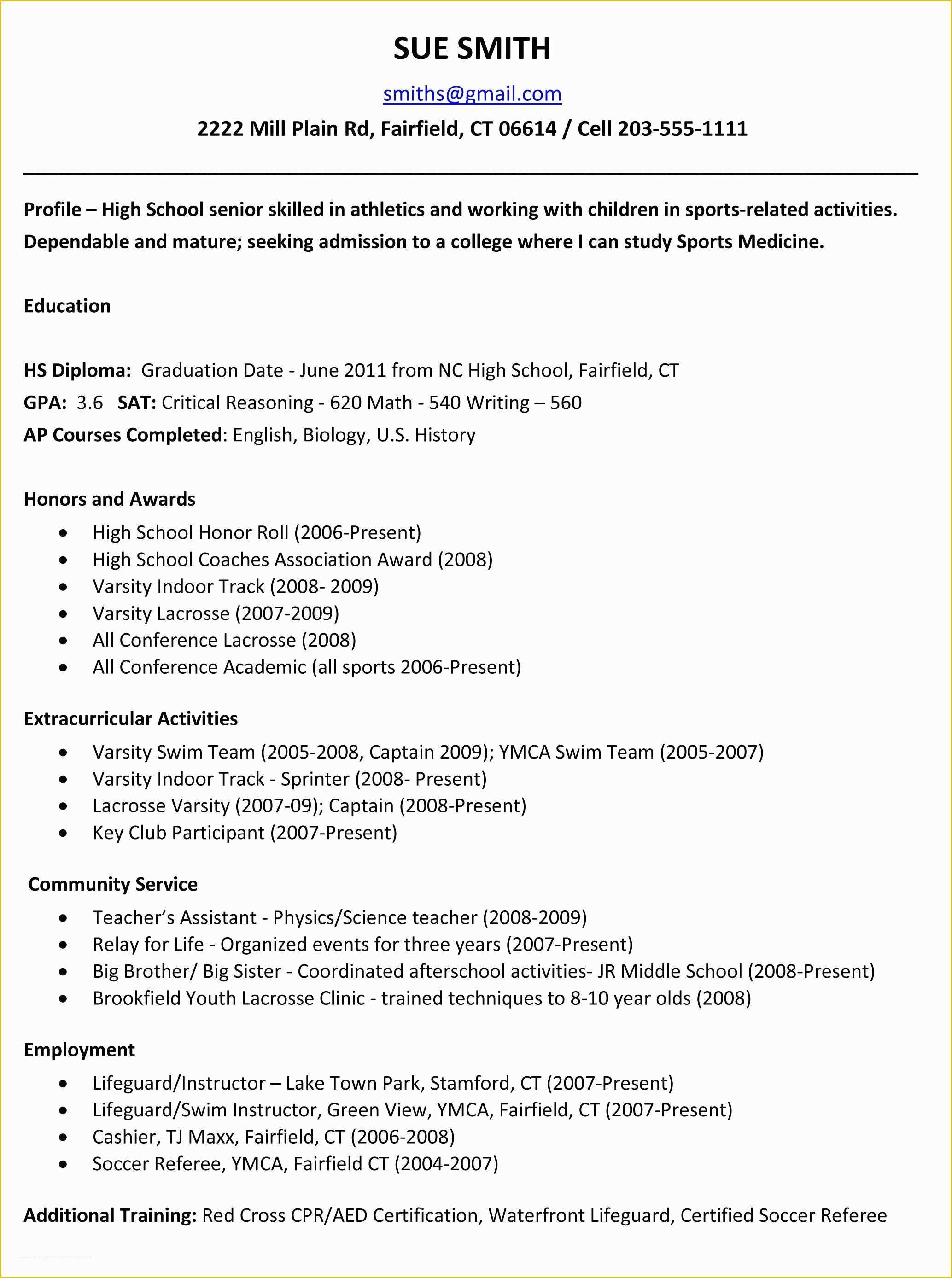 College Admission Resume Templates Free Of Example Resume for High School Students for College