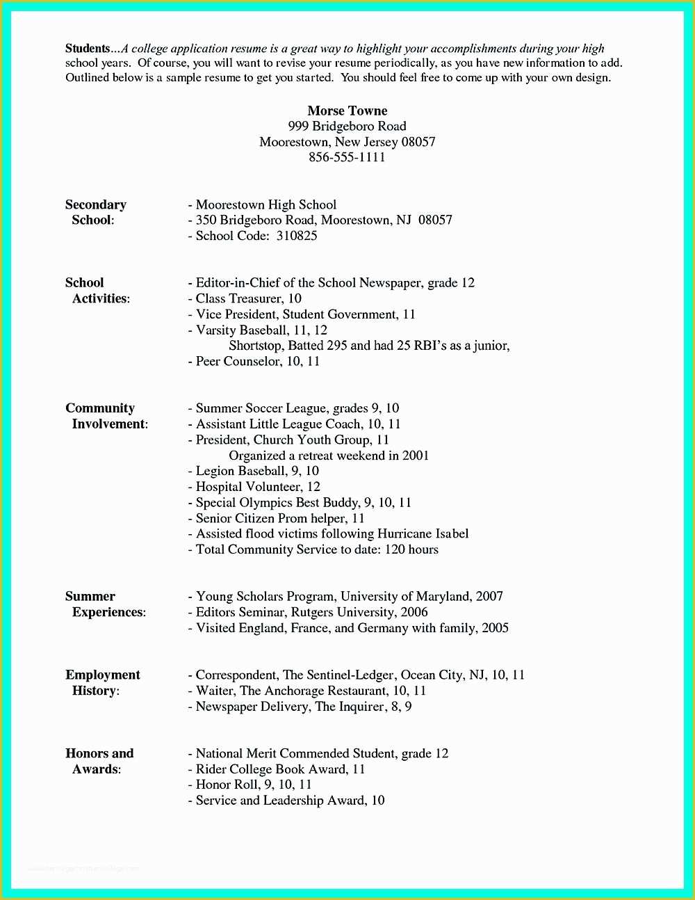 College Admission Resume Templates Free Of for High School Students It is sometimes Troublesome to