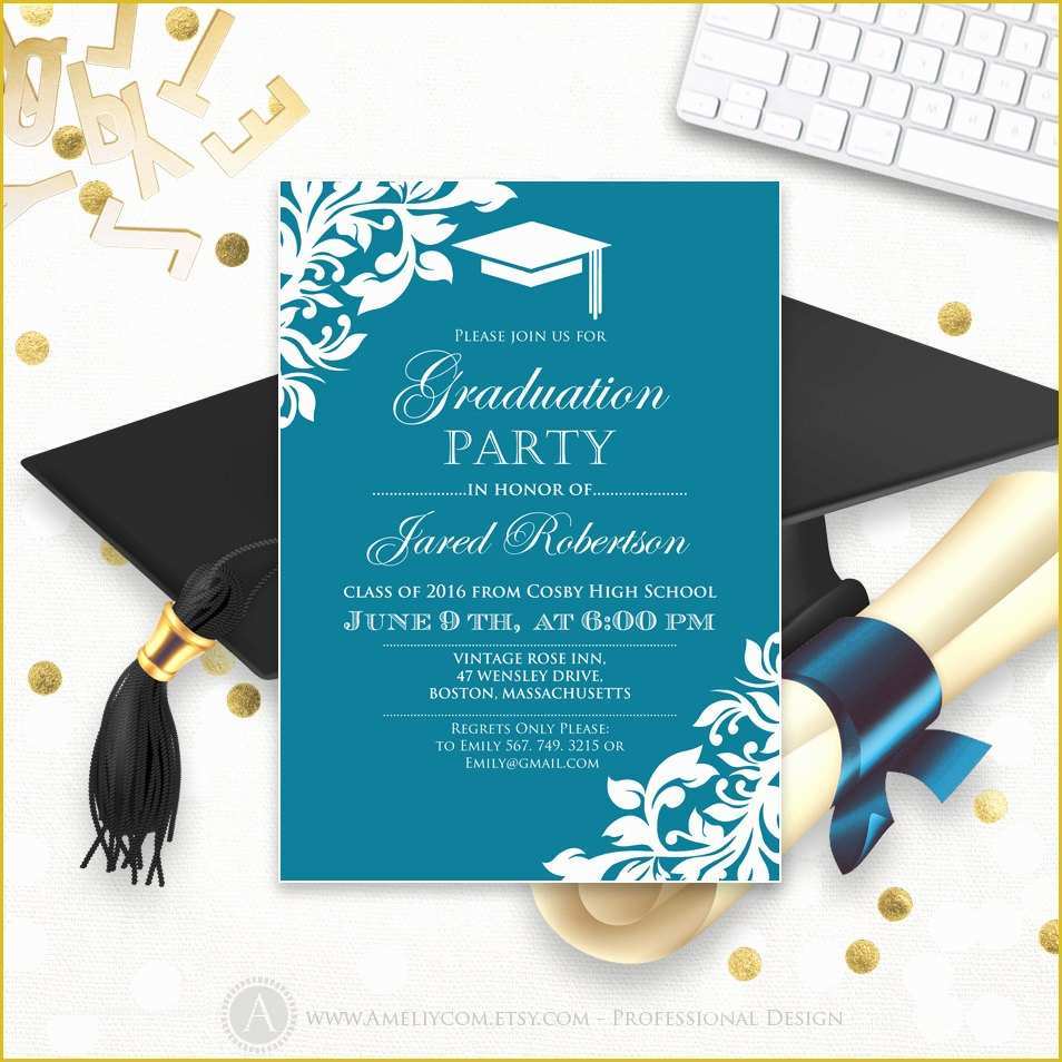 College Graduation Party Invitations Templates Free Of Printable Graduation Party Invitation Template Blue Teal High