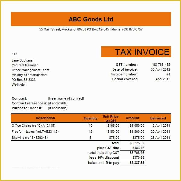 Commercial Invoice Template Excel Free Download Of 16 Customisable Tax Invoice Templates to Download Free