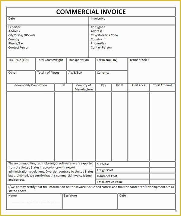 58 Commercial Invoice Template Excel Free Download