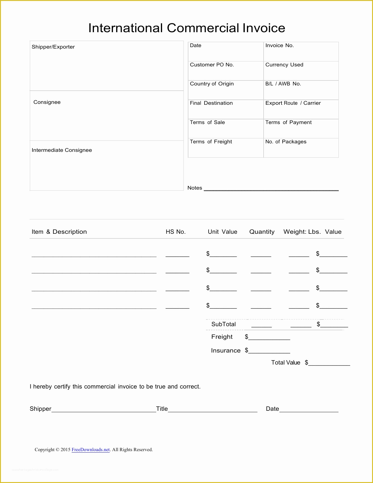 Commercial Invoice Template Excel Free Download Of Download Standard Blank Mercial Invoice Template