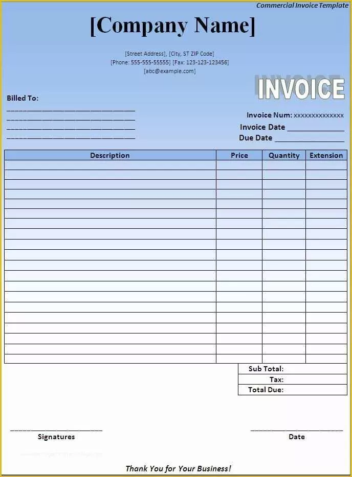 Commercial Invoice Template Excel Free Download Of Free Invoice Template S