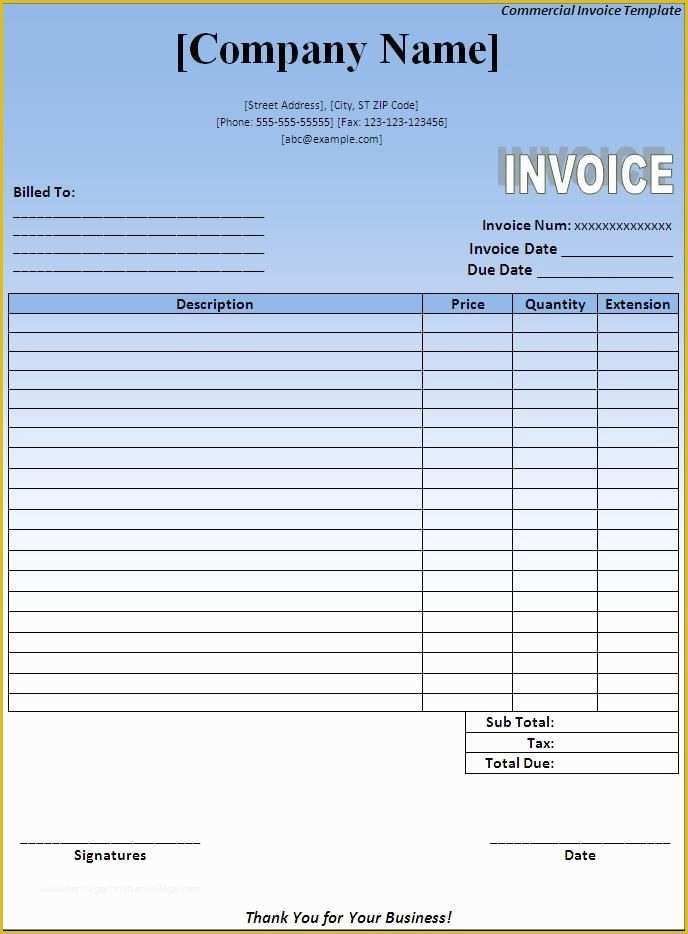 Commercial Invoice Template Excel Free Download Of Free Invoice Template S