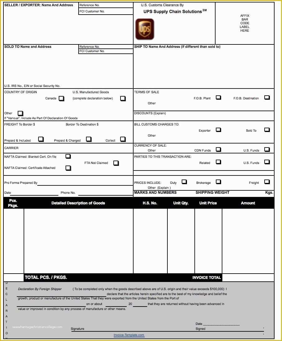 Commercial Invoice Template Excel Free Download Of Free Ups Mercial Invoice Template Excel Pdf