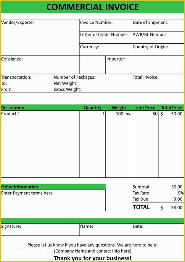 Commercial Invoice Template Excel Free Download Of Mercial Invoice Template Free