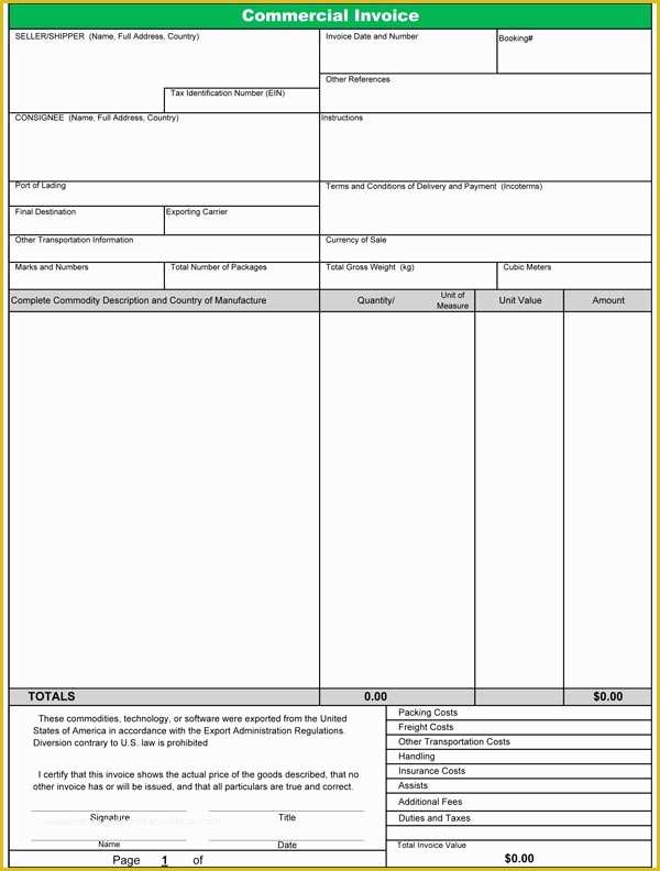 Commercial Invoice Template Excel Free Download Of Mercial Invoice Template