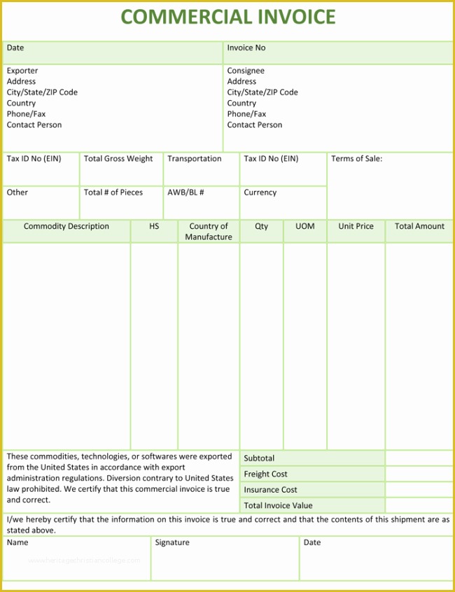 Commercial Invoice Template Excel Free Download Of Mercial Invoice Template