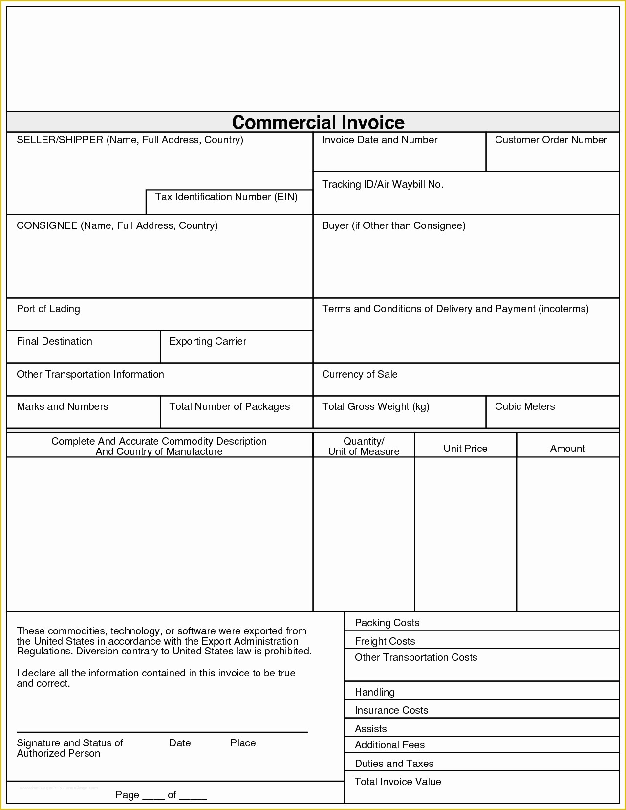 Commercial Invoice Template Excel Free Download Of Tnt Mercial Invoice Template