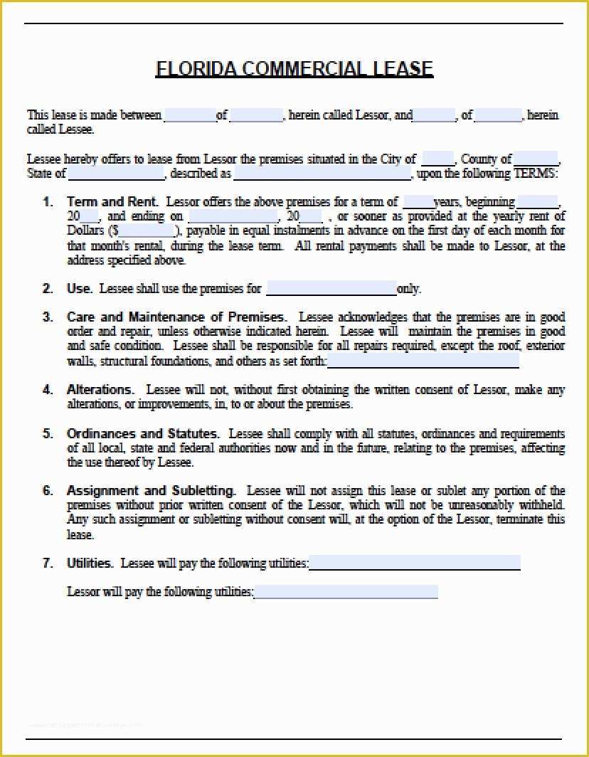 Commercial Rental Agreement Template Free Of Free Florida Mercial Lease Agreement Pdf