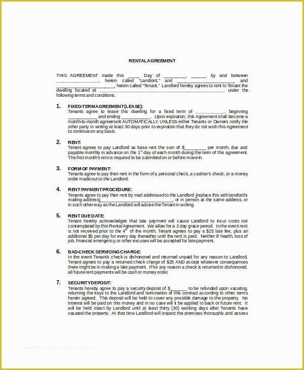 Commercial Rental Agreement Template Free Of Mercial Lease Template 7 Free Word Pdf Documents