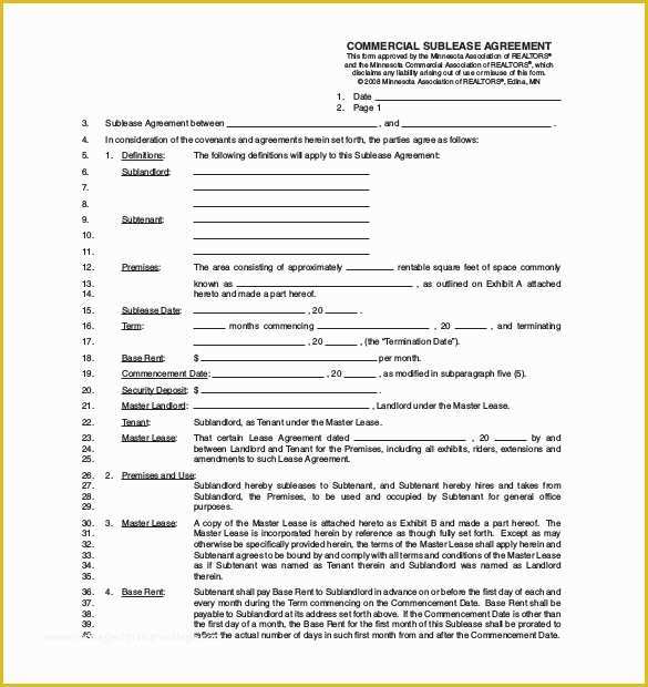 Commercial Sublease Agreement Template Free Of 18 Sublease Agreement Templates Word Pdf Pages