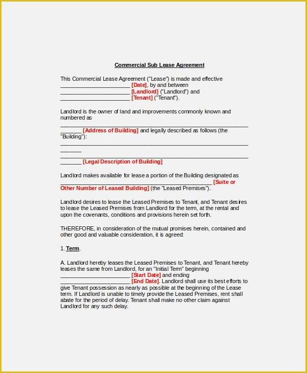 Commercial Sublease Agreement Template Free Of 9 Mercial Sublease Agreements