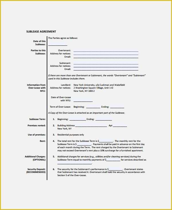 Commercial Sublease Agreement Template Free Of 9 Mercial Sublease Agreements
