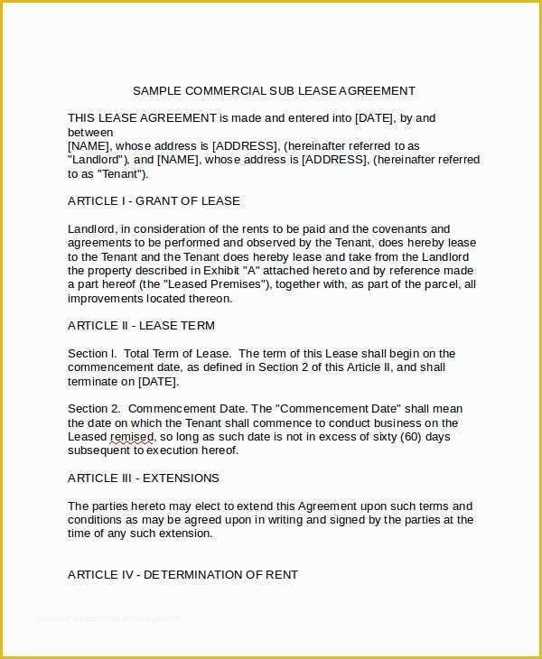 Commercial Sublease Agreement Template Free Of 9 Mercial Sublease Agreements