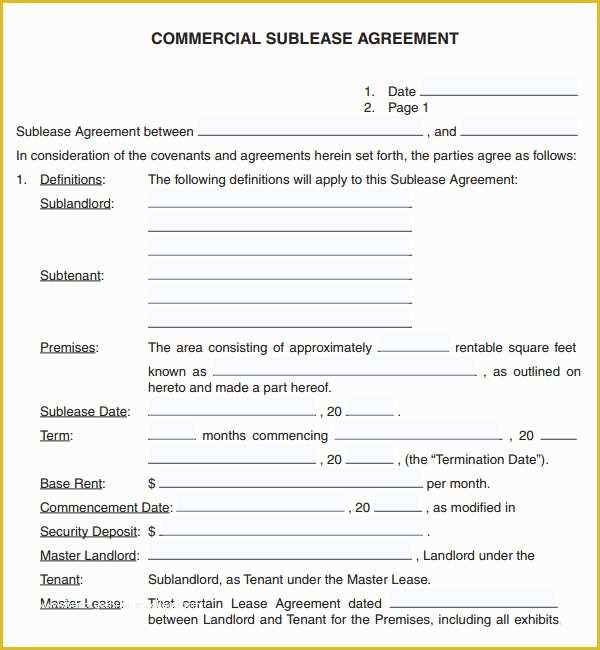 Commercial Sublease Agreement Template Free Of Mercial Lease Agreement 7 Free Download for Pdf