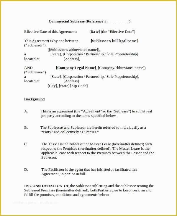 Commercial Sublease Agreement Template Free Of Sublease Agreement 10 Free Word Pdf Documents Download