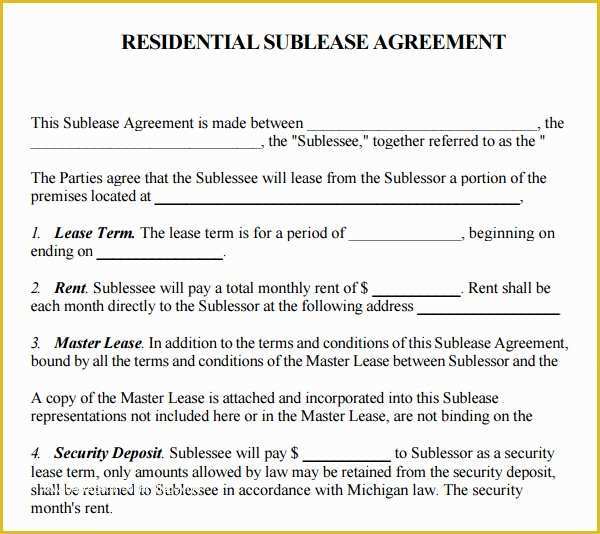 Commercial Sublease Agreement Template Free Of Sublease Agreement form
