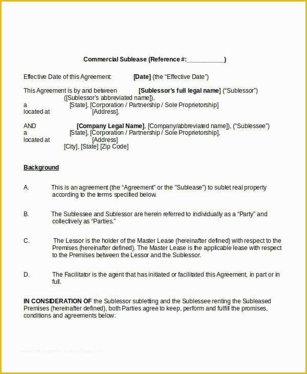 Commercial Sublease Agreement Template Free Of Sublease Agreement Template 10 Free Word Pdf Documents