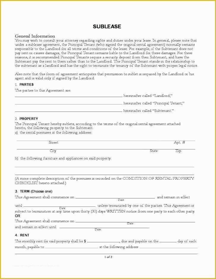 Commercial Sublease Agreement Template Free Of Unique Sublease form Template Lease Agreement Property