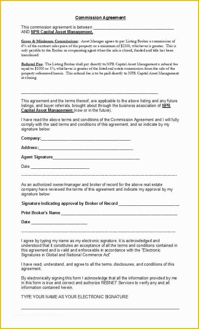 Commission Agreement Template Free Of 36 Free Mission Agreements Sales Real Estate Contractor