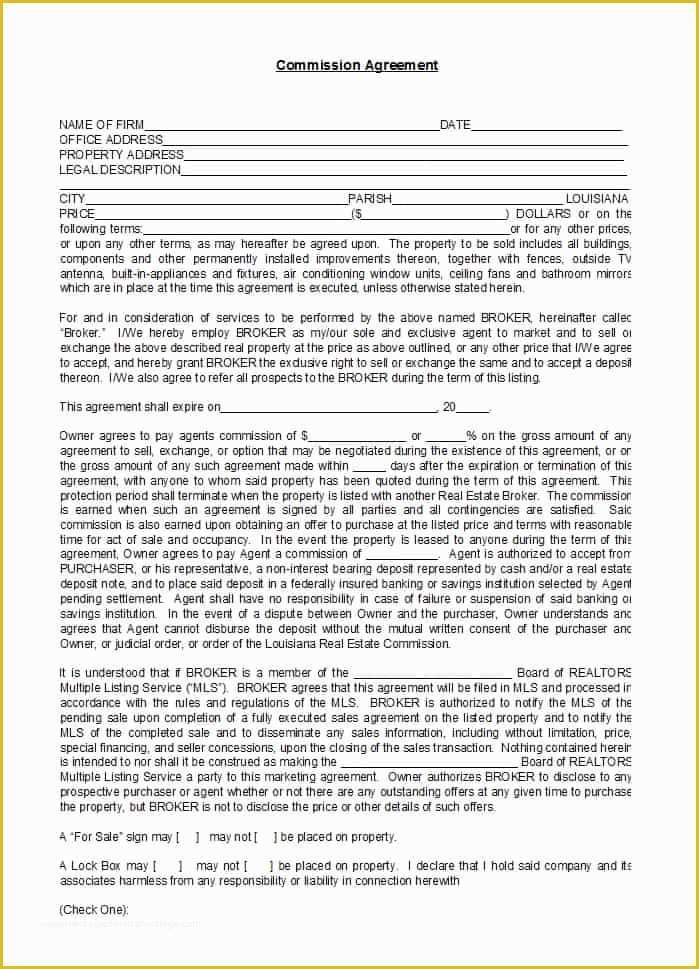 Commission Agreement Template Free Of 36 Free Mission Agreements Sales Real Estate Contractor