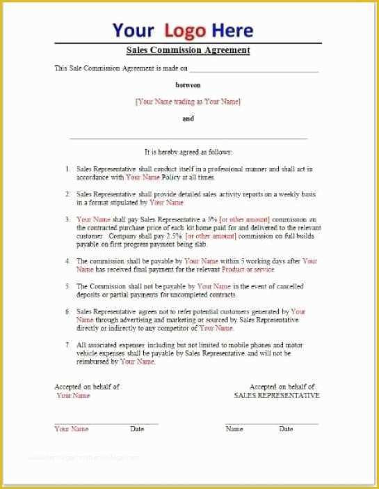 Commission Agreement Template Free Of Mission Agreement Templates Find Word Templates