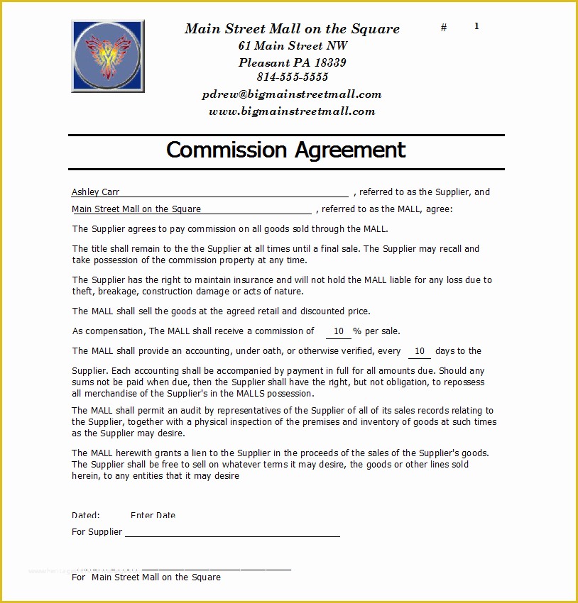 Commission Agreement Template Free Of Mission Agreement Templates